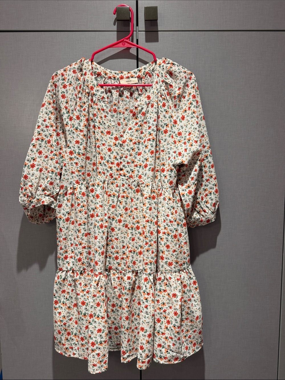 entro Cream Mini Dress with Orange and Green Floral Print